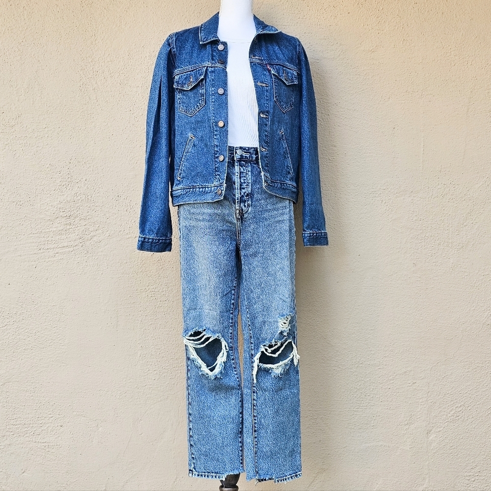 PacSun Frayed & Distressed Button Fly Medium Wash High Rise Jeans Sz 26